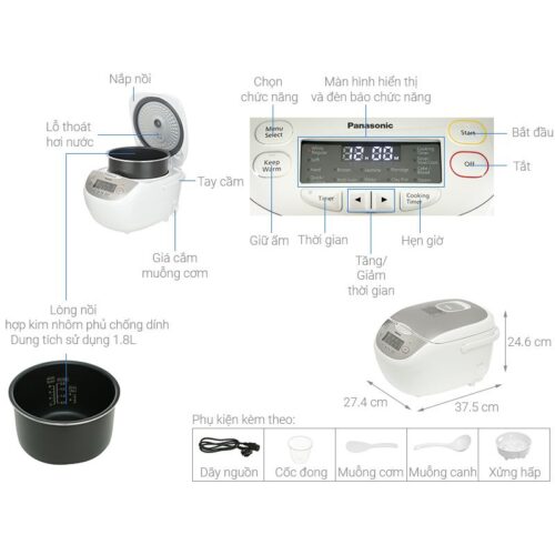Chi tiết nồi cơm điện tử Panasonic SR-CP188NRAM