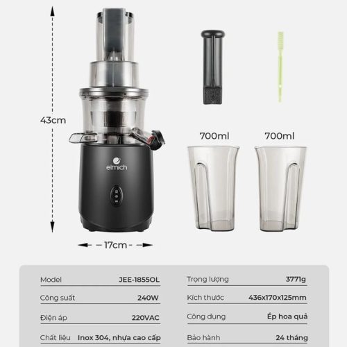 Kích thước máy ép chậm Elmich JEE-1855OL