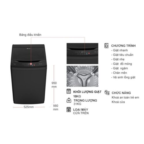 Kích thước máy Giặt Casper 10 Kg WT-10NB3 cửa trên