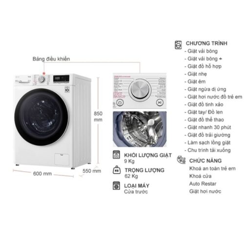Máy Giặt LG Inverter AI DD 9 Kg FV1409S4W cửa trước - Ảnh 4