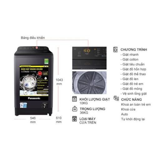 Kích thước máy Giặt Panasonic 10 Kg NA-F100A9BRV cửa trên
