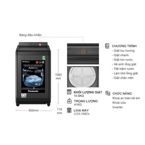 Kích thước máy Giặt Panasonic Inverter 10.5 Kg NA-FD105W3BV cửa trên