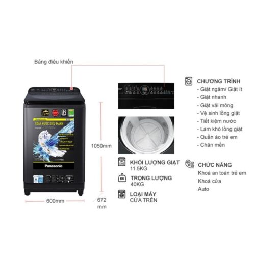 Kích thước máy Giặt Panasonic Inverter 11.5 Kg NA-FD11AR1BV cửa trên