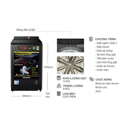 Kích thước máy Giặt Panasonic Inverter 12.5 Kg NA-FD125V1BV cửa trên