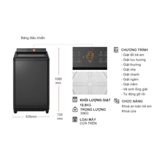 Kích thước máy Giặt Panasonic Inverter 12.5 Kg NA-FD125X3BV cửa trên