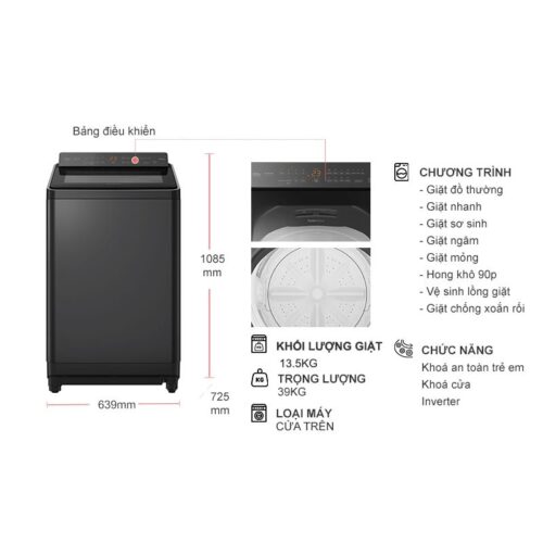 Kích thước máy Giặt Panasonic Inverter 13.5 Kg NA-FD135X3BV cửa trên