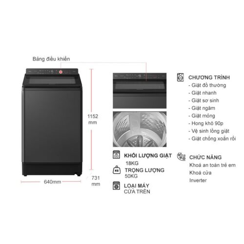 Kích thước máy Giặt Panasonic Inverter 18 Kg NA-FD180W3BV cửa trên
