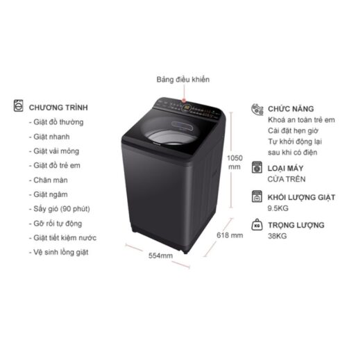Kích thước máy Giặt Panasonic Inverter 9.5 Kg NA-FD95V1BRV cửa trên