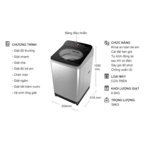 Kích thước máy Giặt Panasonic Inverter 9.5 Kg NA-FD95X1LRV cửa trên