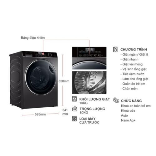 Kích thước máy Giặt Sấy Aqua Inverter Giặt 10 Kg - Sấy 6 Kg AQD-AH1000G.PS
