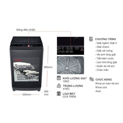 Kích thước máy Giặt Toshiba 10 Kg AW-M1100PV(MK) cửa trên
