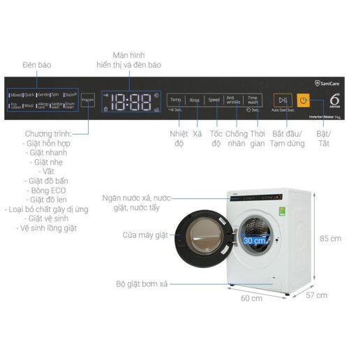Kích thước máy Giặt Whirlpool Inverter 9 Kg FWEB9002FW cửa trước