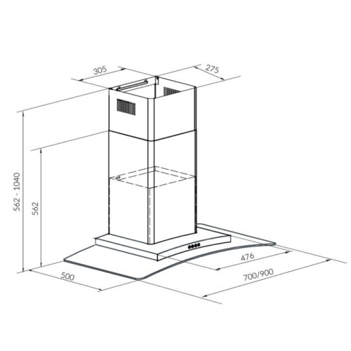 Kích thước máy hút mùi Eurosun EH-70AF81S