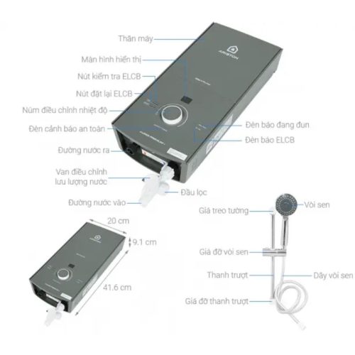 Kích thước máy nước nóng Ariston AURES PREMIUM+ 4.5P