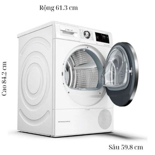 Kích thước máy Sấy Bơm Nhiệt Bosch 9 Kg WQG24200SG Serie 6