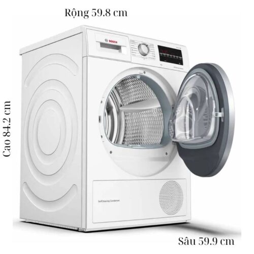 Kích thước máy Sấy Bơm Nhiệt Bosch 9 Kg WTW85400SG Serie 6