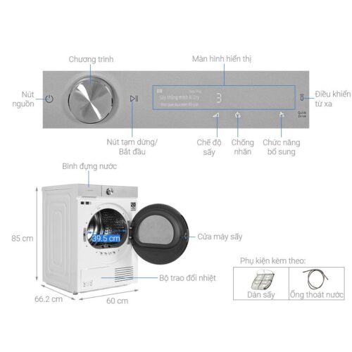 Kích thước máy Sấy Bơm Nhiệt Samsung 9 kg DV90BB9440GH/SV