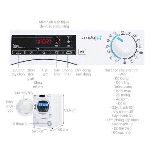 Kích thước máy Sấy Ngưng Tụ Candy 10 Kg CSO C10TE-S