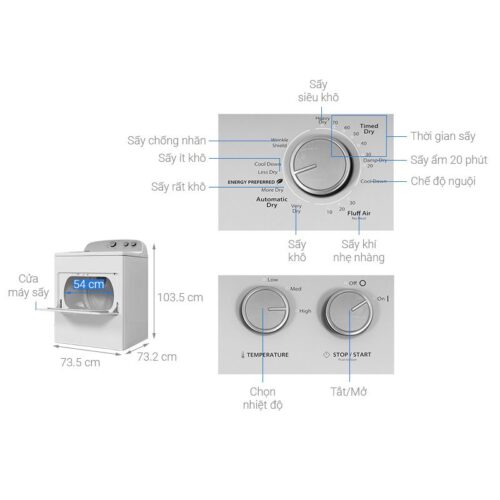 Kích thước máy Sấy Thông Hơi Whirlpool 15 Kg 3LWED4815FW0