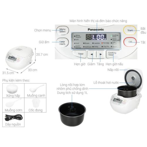 Kích thước nồi cơm điện tử Panasonic SR-CL108WRAM