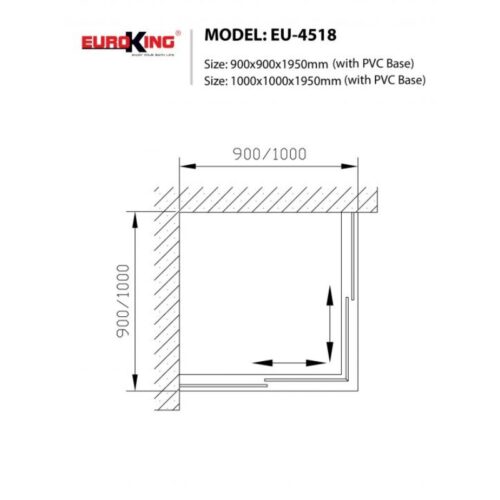 Kích thước phòng tắm vách kính Euroking EU-4518 900mm