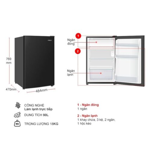 Tủ Lạnh 1 cánh mini 90 Lít Aqua AQR-D100FA(BS) - Ảnh 3