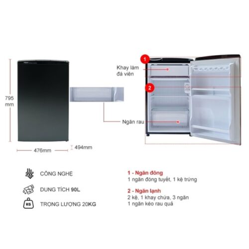 Tủ Lạnh 1 cánh mini 90 Lít Aqua AQR-D99FA (BS) - Ảnh 3