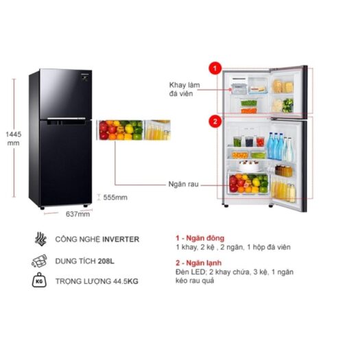 Kích thước tủ Lạnh 2 cánh Inverter 208 Lít Samsung RT20HAR8DBU/SV
