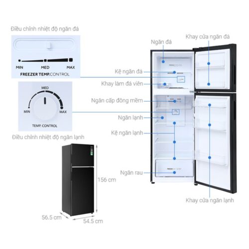 Kích thước tủ Lạnh 2 cánh Inverter 236 Lít Aqua AQR-T260FA(FB)