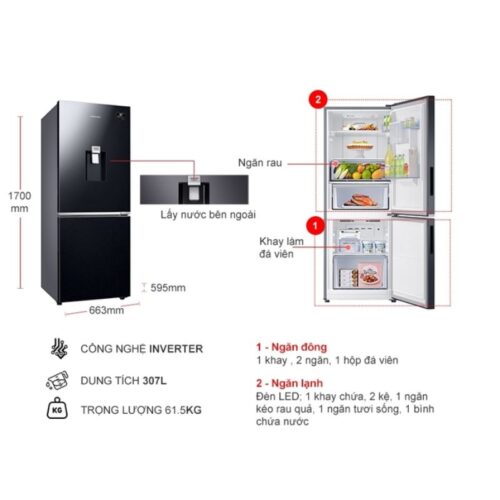 Kích thước tủ Lạnh 2 cánh Inverter 307 Lít Samsung RB30N4170BU