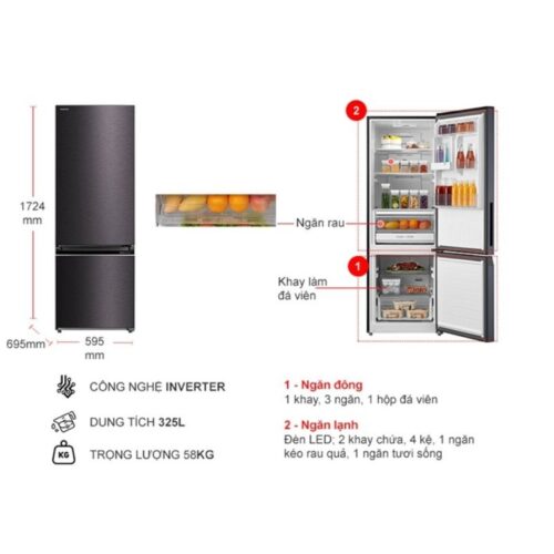 Kích thước tủ Lạnh 2 cánh Inverter 325 Lít Toshiba GR-RB410WE-PMV(37)-SG