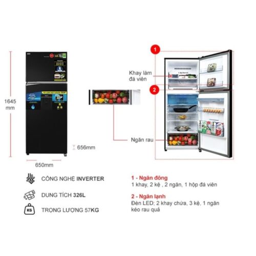 Kích thước tủ Lạnh 2 cánh Inverter 326 Lít Panasonic NR-TL351GPKV