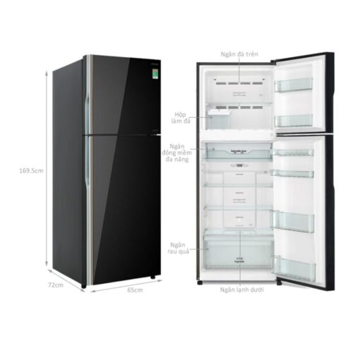 Kích thước tủ Lạnh 2 cánh Inverter 366 Lít Hitachi R-FVX480PGV9 GBK