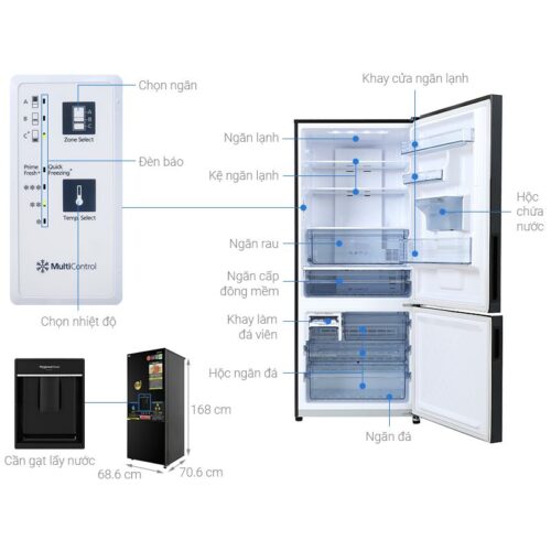 Kích thước tủ Lạnh 2 cánh Inverter 368 Lít Panasonic NR-BX421XGKV