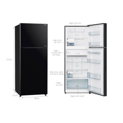 Kích thước tủ Lạnh 2 cánh Inverter 390 Lít Hitachi R-FVY510PGV0 GBK