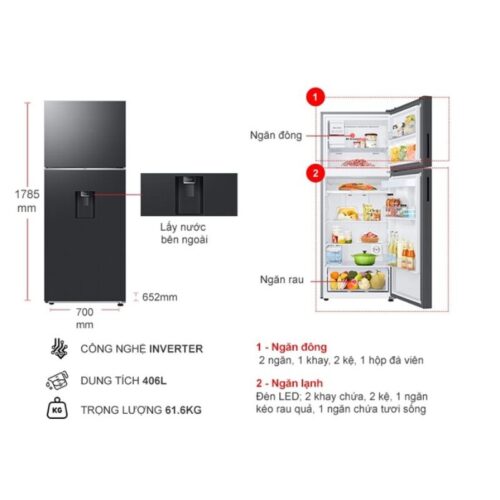 Kích thước tủ Lạnh 2 cánh Inverter 406 Lít Samsung RT42CG6584B1SV