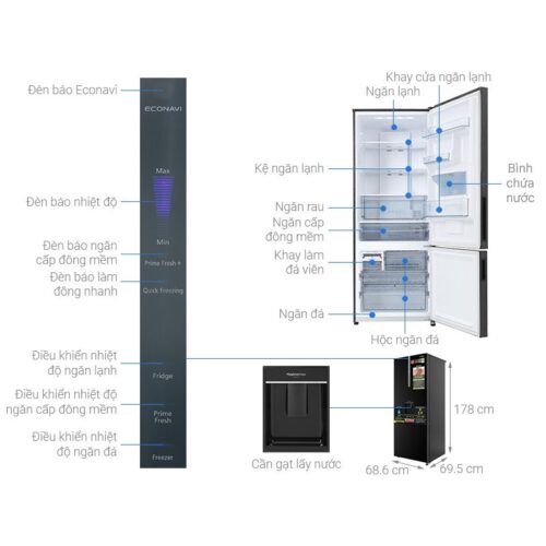 Kích thước tủ Lạnh 2 cánh Inverter 410 Lít Panasonic NR-BX471XGKV