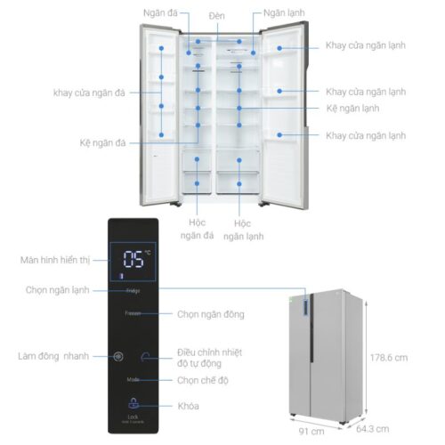 Kích thước tủ Lạnh 2 cánh side by side Inverter 519 Lít LG GR-B256JDS