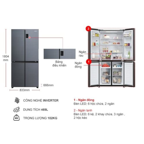 Kích thước tủ Lạnh 4 cánh Multi Doors Inverter 469 Lít Aqua AQR-M536XA(SL)