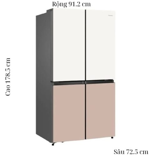 Kích thước tủ Lạnh 4 cánh Multi Doors Inverter 609 Lít Hisense RQ768N4EW-KU