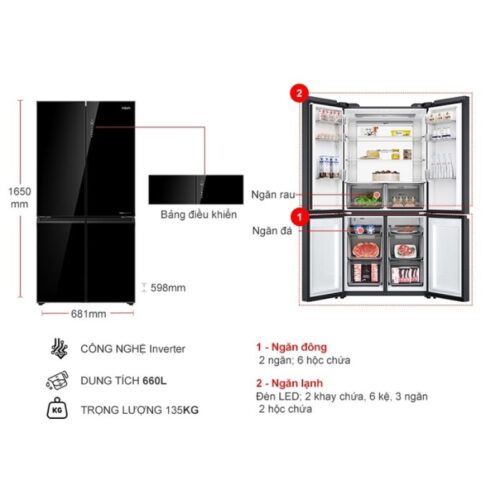 Kích thước tủ Lạnh 4 cánh Multi Doors Inverter 660 Lít Aqua AQR-M727XA(GB)U1