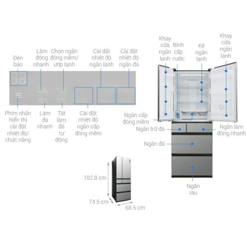 Kích thước tủ Lạnh 6 cánh Multi Door Inverter 589 Lít Panasonic NR-F603GT-X2