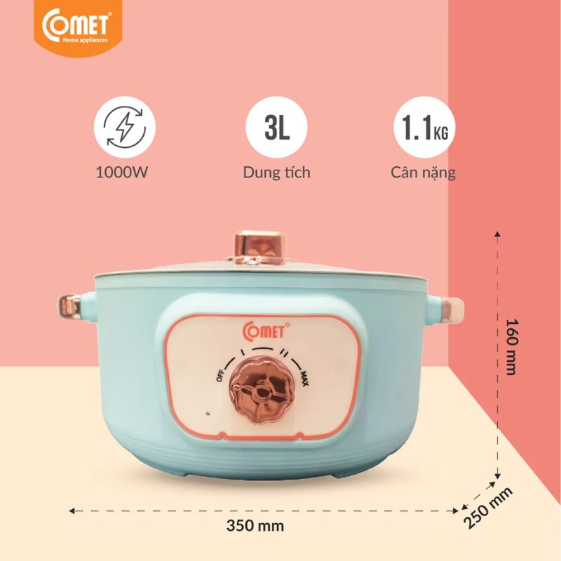 Nồi lẩu điện Comet CM7735 3.0 Lít 4 Ảnh nồi lẩu điện Comet CM7735 3.0 Lít