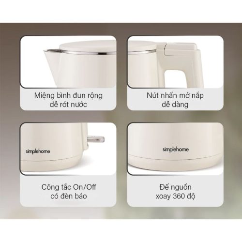 Chi tiết bình đun siêu tốc Simplehome K101NN Màu Be