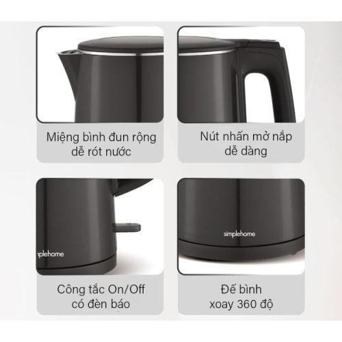 Chi tiết bình đun siêu tốc Simplehome K123NN 1.7 Lít