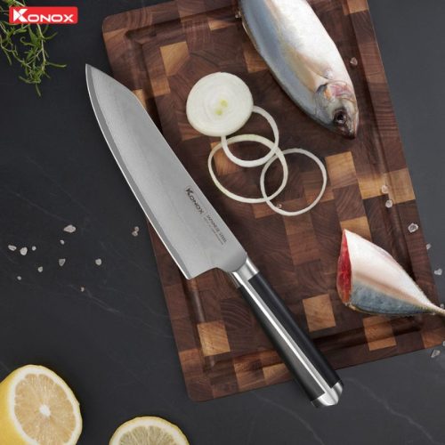 Hinh ảnh dao thép Nhật Konox Damascus Eiko Series 7″ Deba Knife