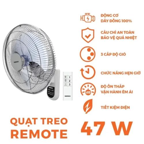 Hình ảnh quạt treo Remote Nanoco NWF1612RC - Màu xám