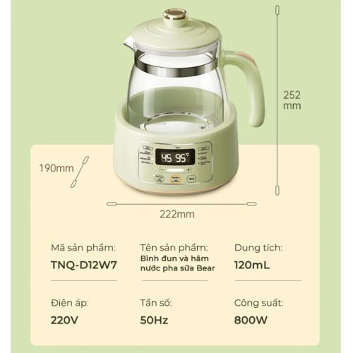 Kích Thước Bình đun Và Hâm Nước Pha Sữa Bear TNQ-D12W7