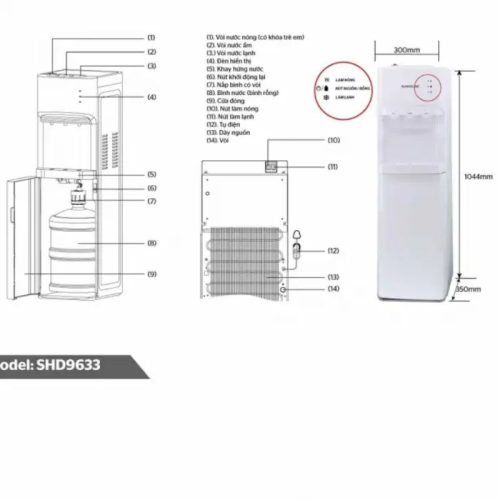 Kích thước cây nước nóng lạnh Sunhouse SHD9633