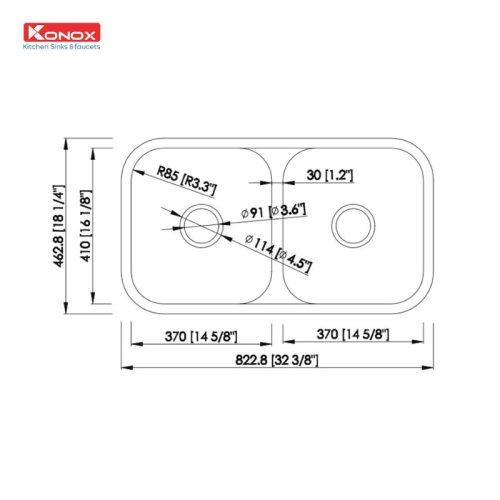 Kích thước chậu rửa bát Konox KN8246DUA